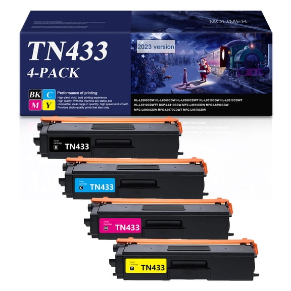 TN-433 4 Pack Toner cartridge High Yield Replacement for Brother HL-L8260CDW HL-L8360CDW DCP-L8410CDW Printer,Black Cyan Magenta Yellow