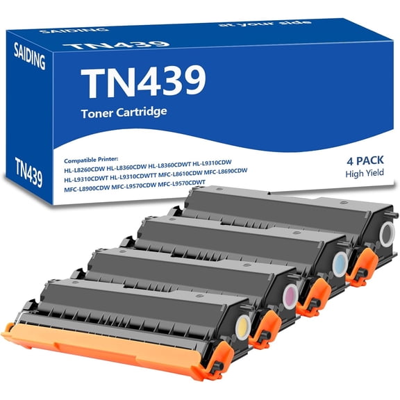 TN-439 TN439 High Yield Toner Cartridge TN-439BK TN-439C TN-439Y TN-439M Compatible with Brother HL-L9310CDW MFC-L9570CDW MFC-L8900CDW HL-L8260CDW HL-L8360CDW MFC-L8610CDW Printer(4 Pack,BK/C/M/Y)