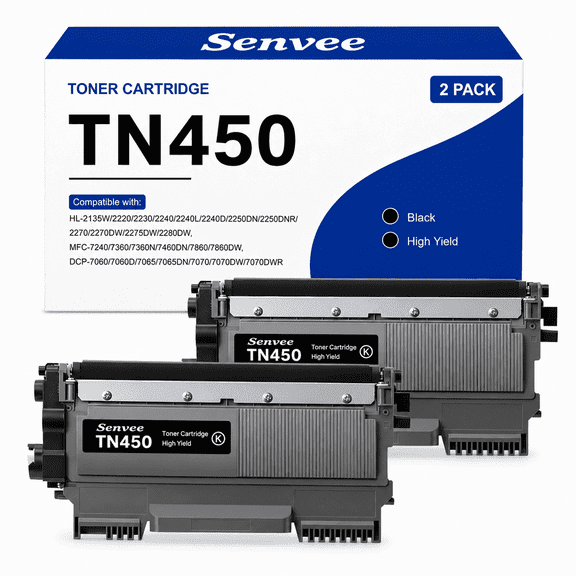 TN450 High Yield Black Toner Cartridge Compatible with Brother HL-2135W 2275DW 2280DW MFC-7240 7360N 7860DW DCP- 7060D 7065DN 7070DW Printers(2 Pack)