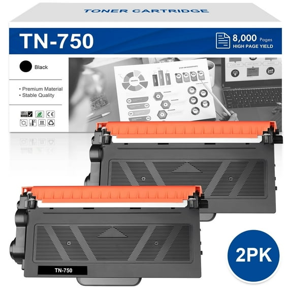 TN-750 Hige Yield With Chip Toner Cartridge Compatible for Brother TN 750 TN-750 DCP-8110DN DCP-8155DN HL-5450DN MFC-8710DW (Black, 2-Pack)