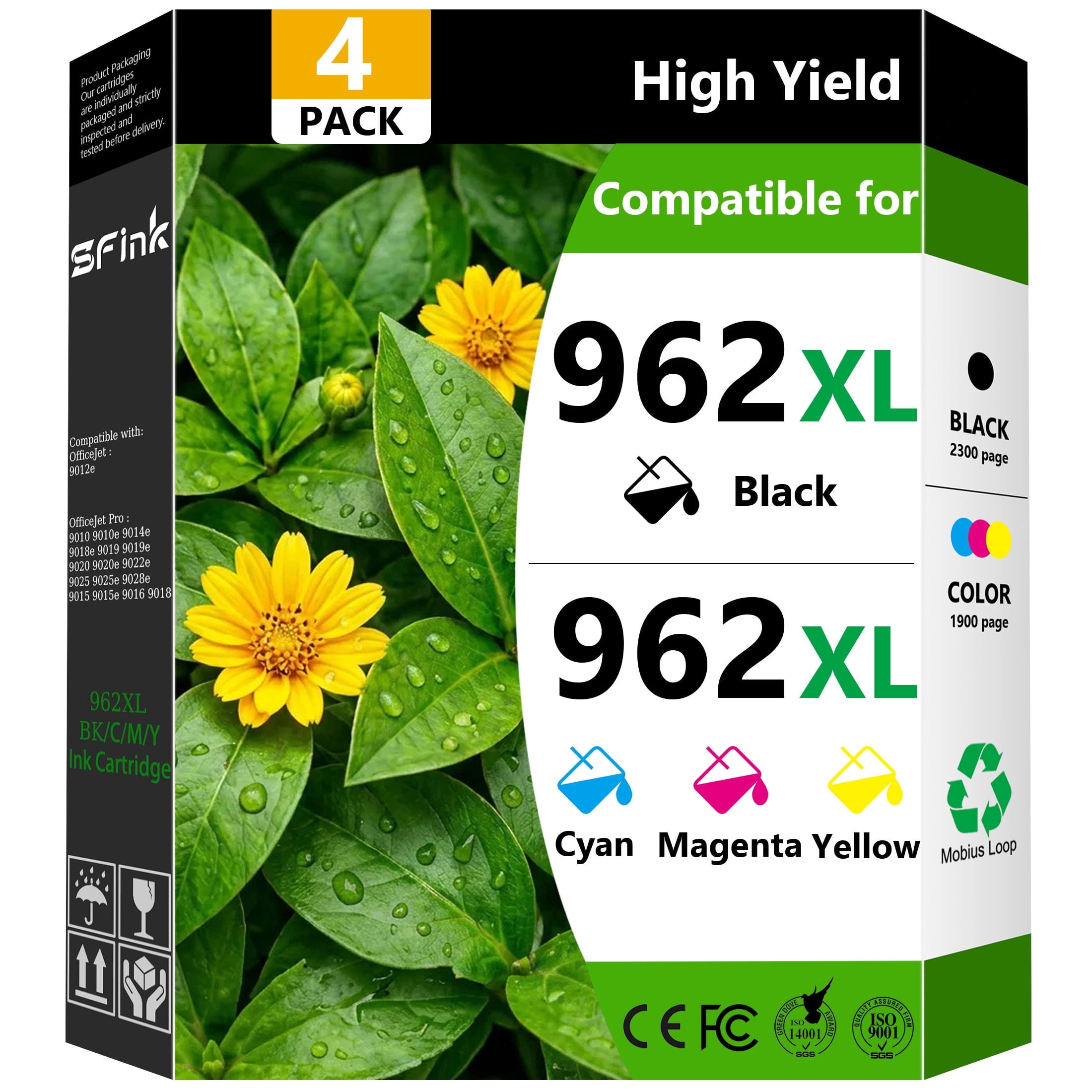 962 XL Ink Cartridges Combo Pack 4 Pack Compatible for HP 962XL Ink 962 Ink Cartridges for OfficeJet Pro 9015e 9010 9025e 9015 9025 9018e 9025e 9020 Printers