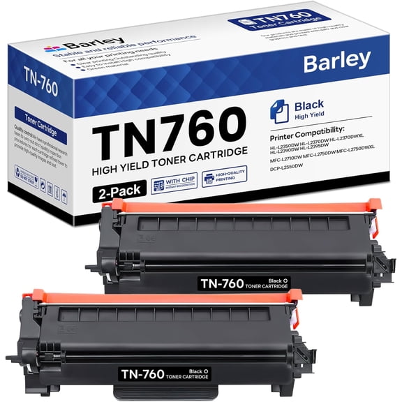TN-760 TN760 High Yield Black Toner Cartridge Compatible TN 760 Toner Cartridge Replacement for Brother TN760 TN-760 DCP-L2550DW MFC-L2750DW MFC-L2710DW Toner Printer (2-Pack).