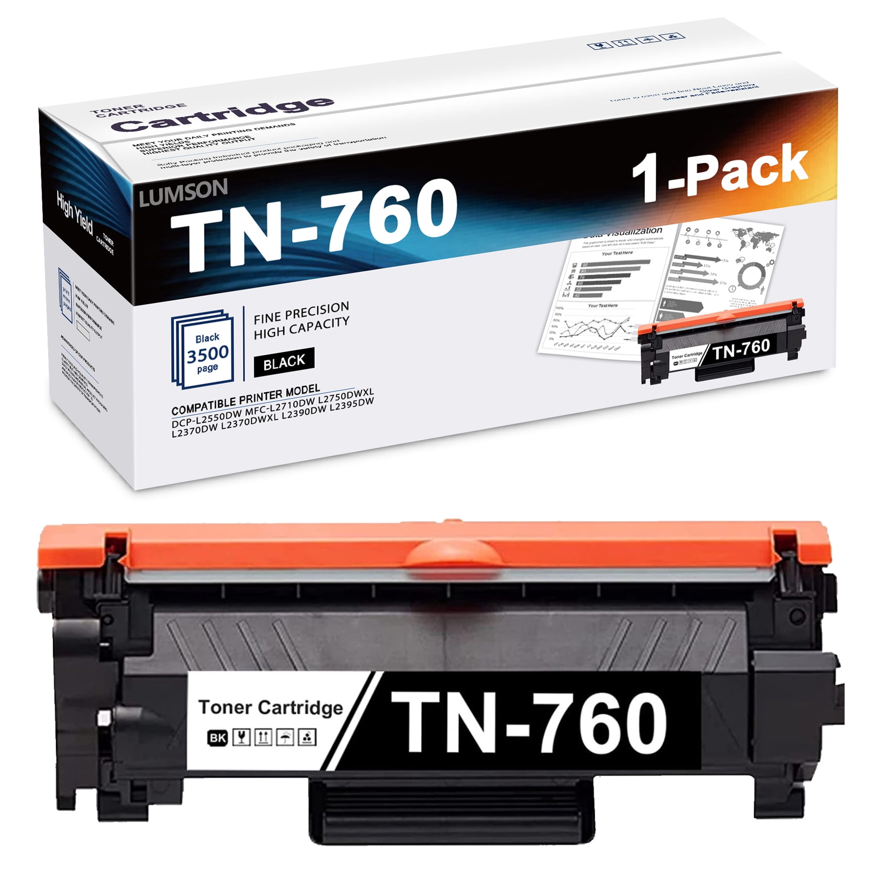 TN-760 Compatible Toner Cartridge 2-Pack For Brother Printers - High Yield 3200 Pages