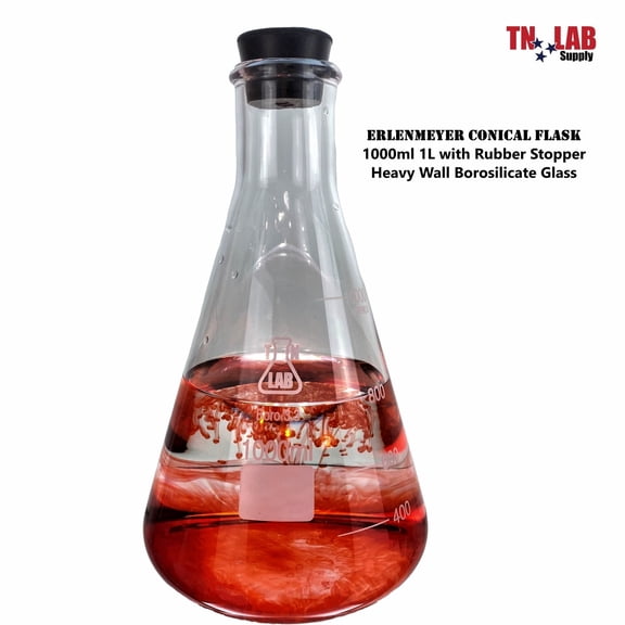 TN LAB Erlenmeyer Conical Glass Flask w-Rubber Stopper Family