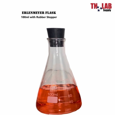 TN LAB Erlenmeyer Conical Glass Flask w-Rubber Stopper Family