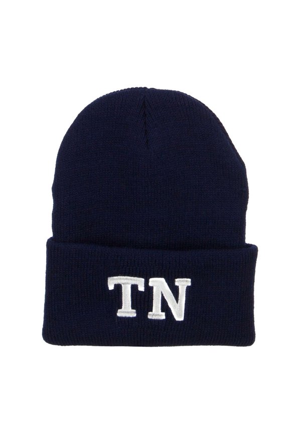 TN Tennessee State Embroidered Long Beanie - Navy OSFM