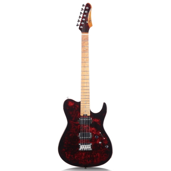 TN2 Burl Wood Look Printed Top Modern Electric Guitar Red