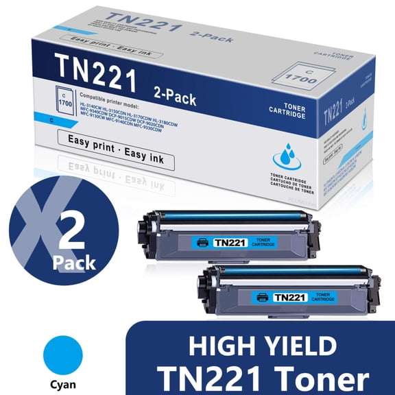 TN221 2 Pack Toner Cartridge Replacement for Brother TN221 HL-3170CDW MFC-9330CDW Printer, Cyan