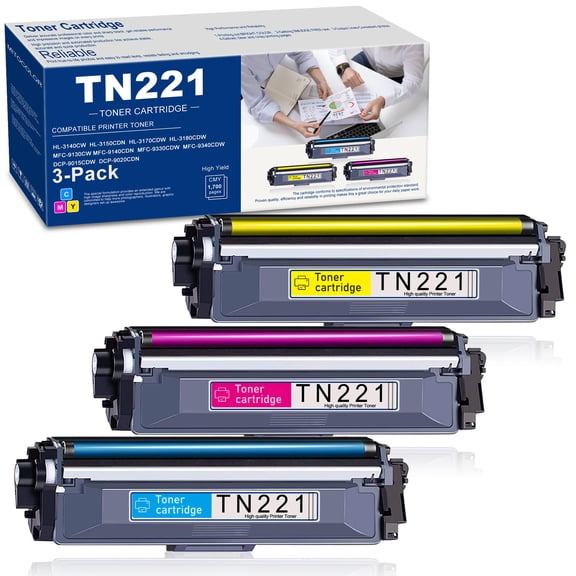 TN221 TN 221 TN 225 Compatible Toner Cartridge - 3 Pack Replacement for Brother TN221C TN221M TN221Y HL-3170CDW HL-3140CW MFC-9330CDW HL-3150CDN Printer (Cyan,Magenta,Yellow)
