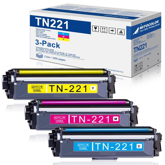 TN221 TN 221 TN 225 Compatible Toner Cartridge Replacement for Brother TN221C TN221M TN221Y HL-3140CW HL-3170CDW MFC-9330CDW HL-3150CDN Printer (Cyan,Magenta,Yellow,3 Pack)