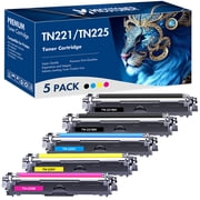 TN221 TN225 Toner Cartridge 5-Pack Compatible for Brother TN-221 TN-225 TN-221BK TN-225C TN-225M TN-225Y HL-3140CW 3150CDW 3152CDW 3170CDW MFC-9140CDN 9330CDW 2*Black,Cyan,Magenta,Yellow