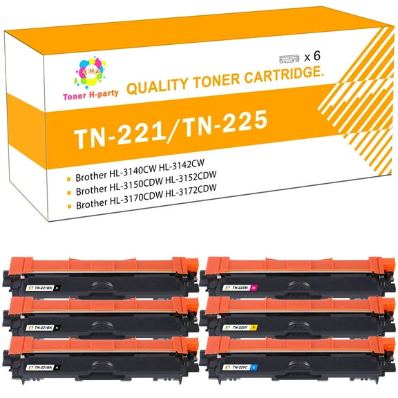 TN221 TN225 Toner Cartridge Compatible for Brother TN-221 TN-225 to use with HL-3140CW HL-3170CDW HL-3180CDW MFC-9130CW Printer (3*Black,Cyan,Magenta,Yellow, 6-Pack)