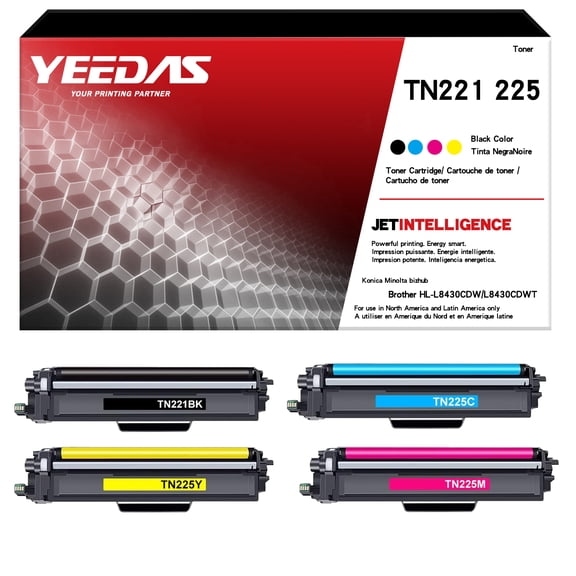TN221 TN225 Toner Cartridge Compatible for Brother HL-3140CW 3142 3150CDW 3152 3170 3172 MFC-9130CW 9140CDN 9330CDW 9340 DCP-9020CDW Printer(4 Pack)