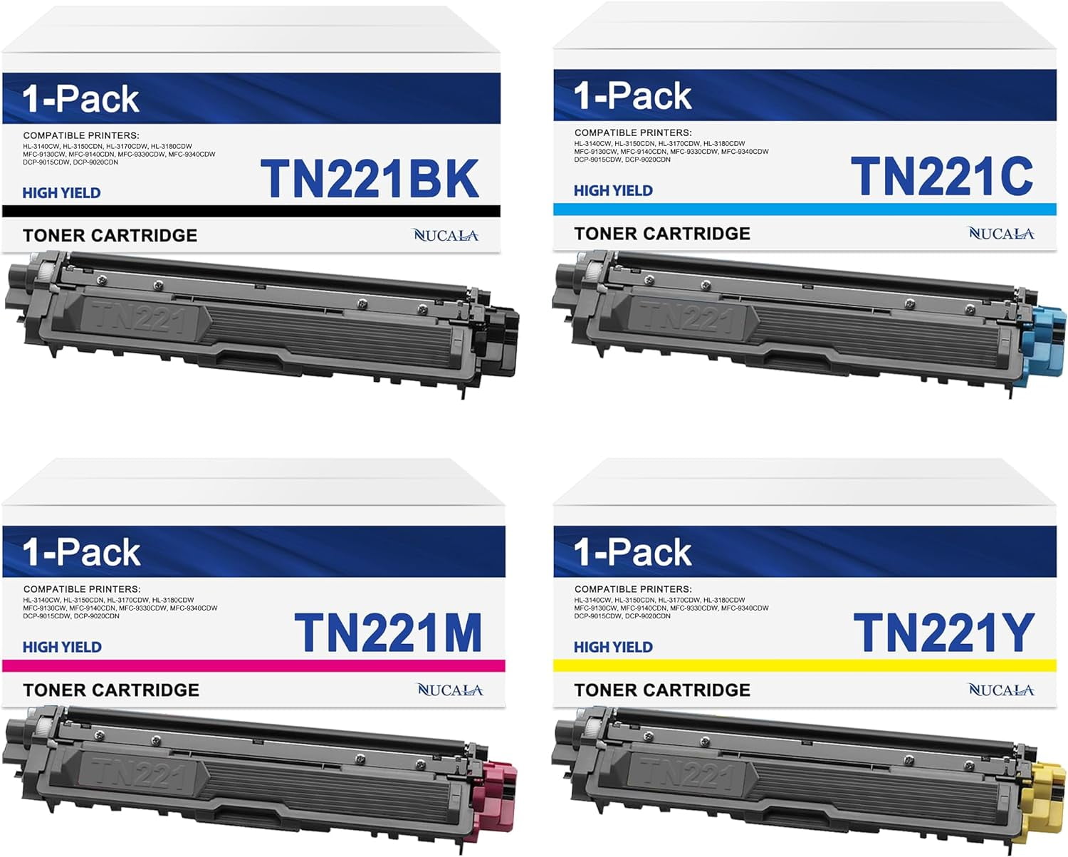 TN221 Toner Cartridge 4Pack Replacement for Brother TN221BK TN221 Set