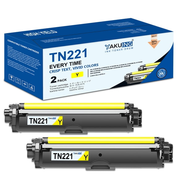 TN221 Toner Cartridge Compatible for Brother TN221 High Yield Works with HL-3142CW DCP-9020CDN MFC-9140CDN ( 2 Yellow )