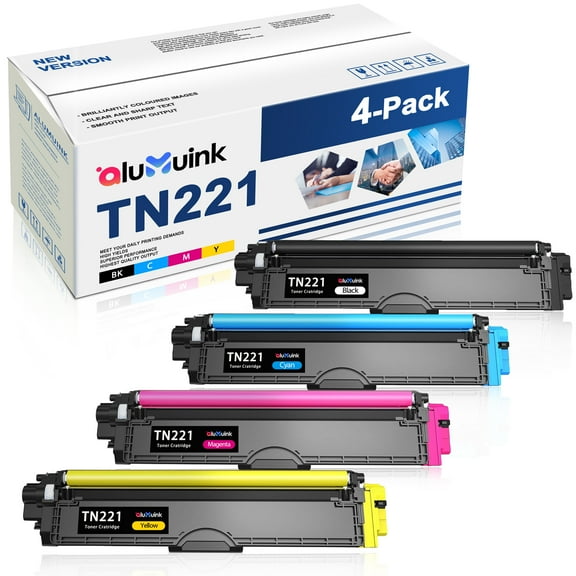 TN221 Toner Cartridge High Yield Compatible for Brother TN 221 TN 225 Compatible with Brother MFC-9130CW HL-3170CDW DCP-9015CDW Printer (1C, 1M, 1Y, 4 Pack)