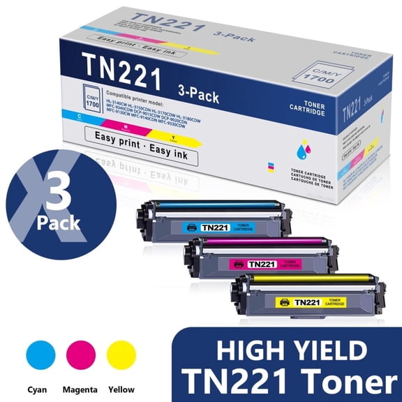 TN221 Toner Cartridge Compatible for Brother MFC-9340CDW Printer (3 Pack, 1C/1M/1Y)