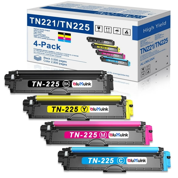 TN221 Toner Cartridge Replacement for Brother TN 221 Toner for MFC-9130CW HL-3140CW Printer (4-PK)