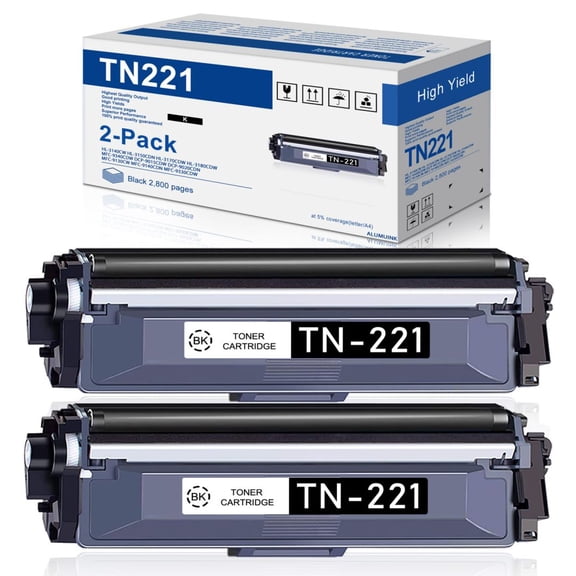TN221 Toner Cartridge Replacement for Brother TN221 MFC-9140CDN Printer 2 Pack Black