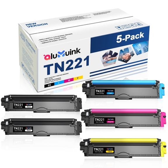 TN221 Toner Cartridge Replactment for Brother TN 221 TN 225 Toner for HL-3140CW HL-3150CW HL-3170CDW HL-3180CDW MFC-9130CW MFC-9330CDW DCP-9020CDN Printer 5 Pack 2BK 1C 1M 1Y