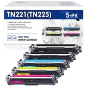 5 Pack TN221 TN225 Toner Cartridges Compatible for Brother TN-225 TN221BK TN 221 Toner for MFC9130CW HL3170CDW MFC9340CDW MFC9330CDW HL3140CW Printer