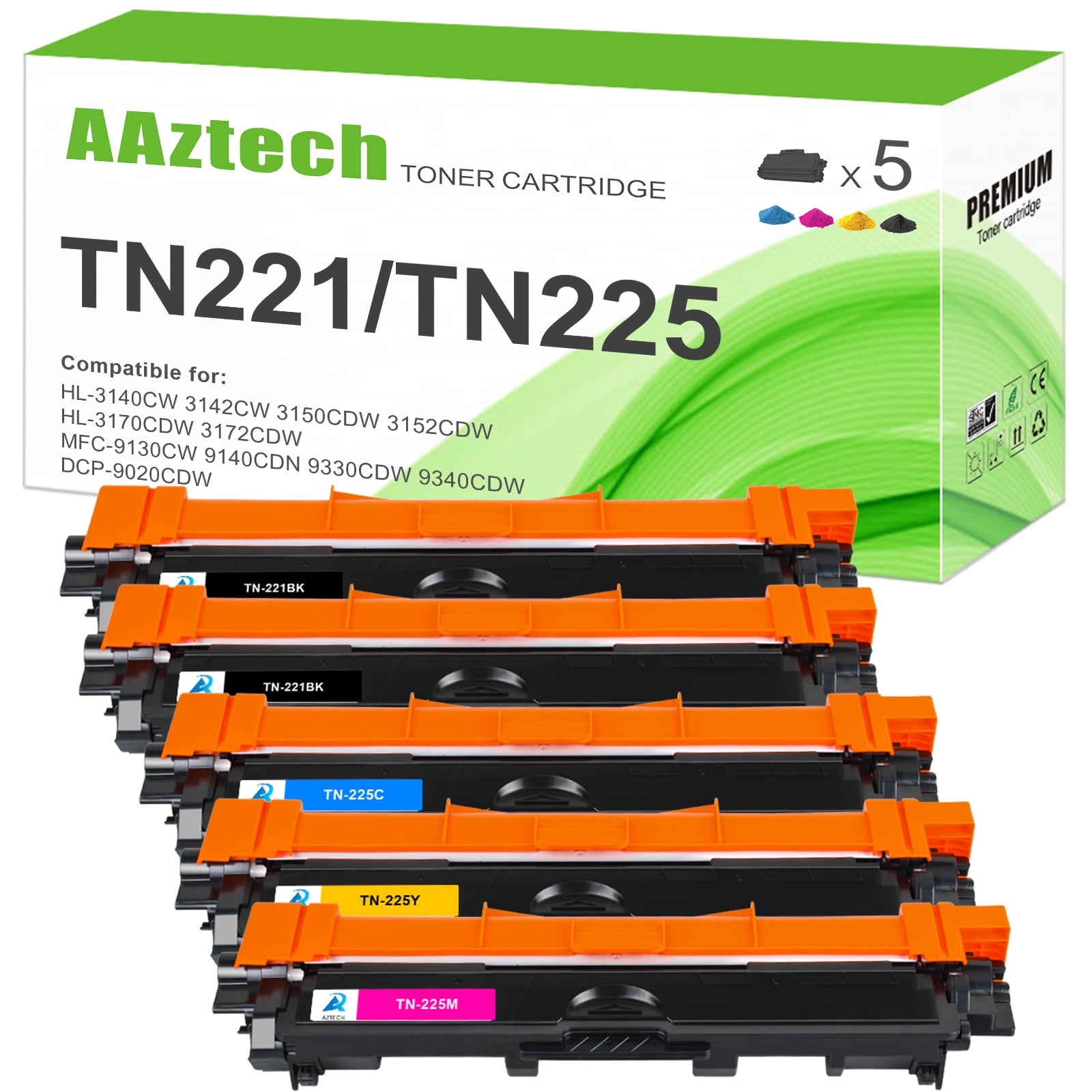 TN221 Toner Cartridges 5Pack Compatible for Brother TN225 TN 221 TN
