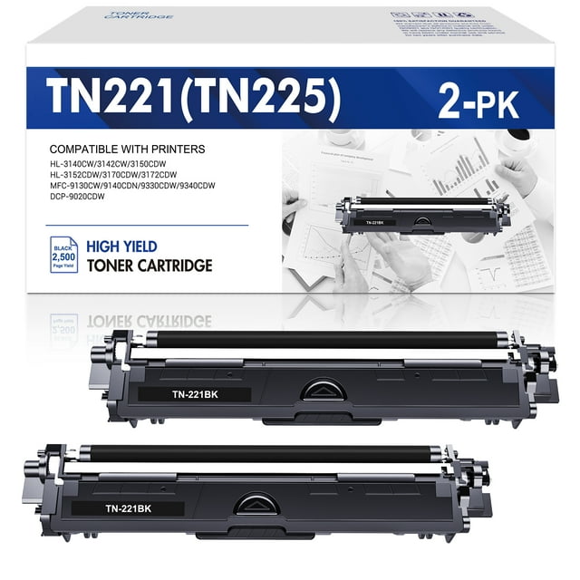 2-Pack MitoColor Toner Cartridge for Brother TN221BK, Compatible with ...