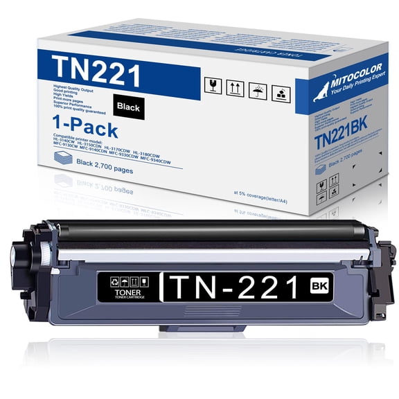 TN221BK TN221 TN 221 Compatible Toner Cartridge Replacement for Brother HL-3140CW HL-3150CDN HL-3170CDW MFC-9330CDW HL-3180CDW MFC-9130CW Printer ( Black, 1 Pack )