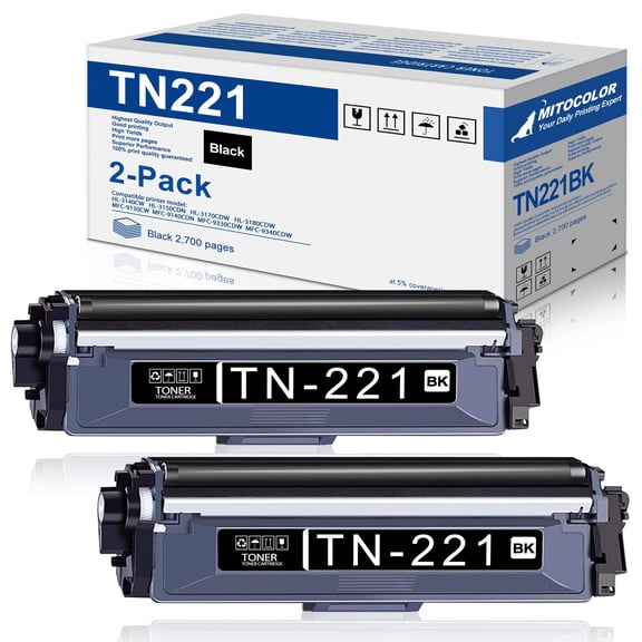 TN221BK TN221 TN 221 Compatible Toner Cartridge Replacement for Brother HL-3140CW HL-3150CDN HL-3170CDW MFC-9330CDW HL-3180CDW MFC-9130CW Printer (Black, 2 Pack)