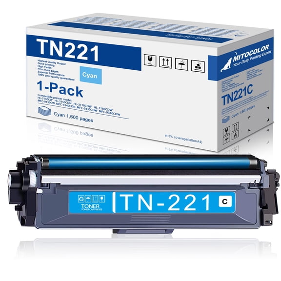 TN221C TN221 TN 221 Compatible Toner Cartridge Replacement for Brother HL-3140CW HL-3150CDN HL-3170CDW MFC-9330CDW HL-3180CDW MFC-9130CW Printer (Cyan, 1 Pack)