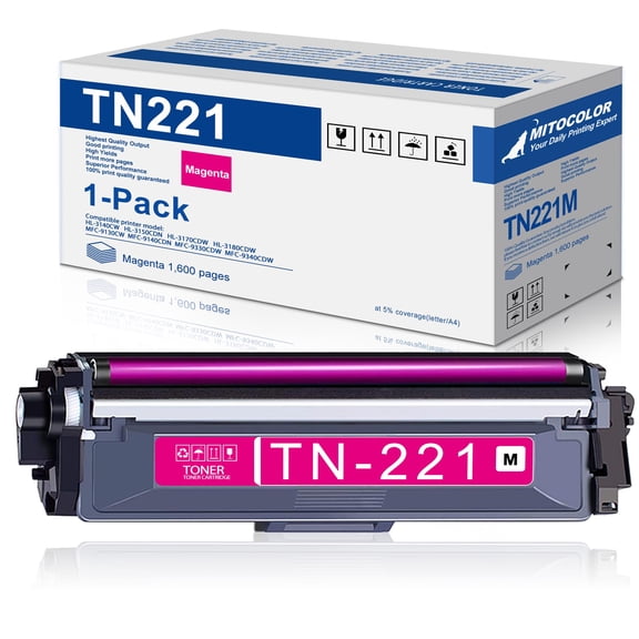 TN221M TN221 TN 221 Compatible Toner Cartridge Replacement for Brother HL-3140CW HL-3150CDN HL-3170CDW MFC-9330CDW HL-3180CDW MFC-9130CW Printer (Magenta, 1 Pack)