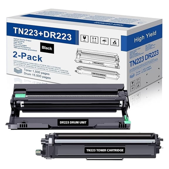 TN223 DR223 Toner Cartridge 2 Pack - Replacement for TN-223 DR223CL DR-223CL for MFC-L3710CW MFC-L3770CDW MFC-L3750CDW HL-3210CW HL-3230CDW Printer ( DR223CL x1 / TN223BK x1)