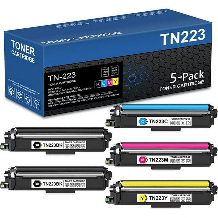 TN223 Toner Cartridge Replacement for Brother MFC-L3750CDW L3730CDW Printer  (5-Pack, 2BK+1C+1M+1Y) 