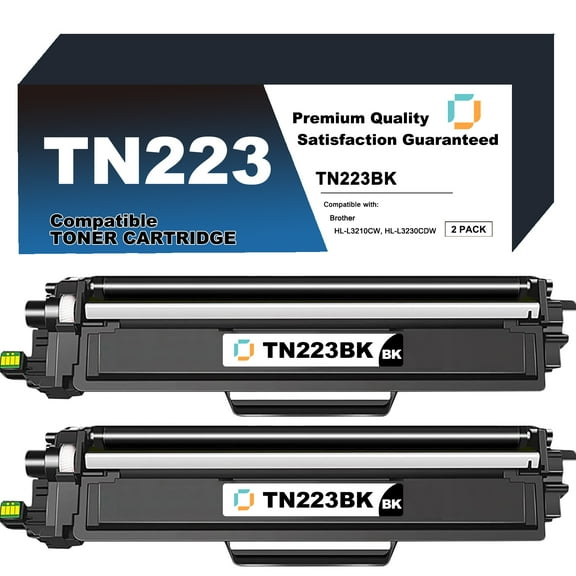 TN223BK Toner Cartridge Replacement Compatible for Brother TN223BK 2 Pack to use with HL-L3210CW, HL-L3230CDW, HL-L3270CDW, HL-L3290CDW, MFC-L3710CW, MFC-L3750CDW, MFC-L3770CDW Printer