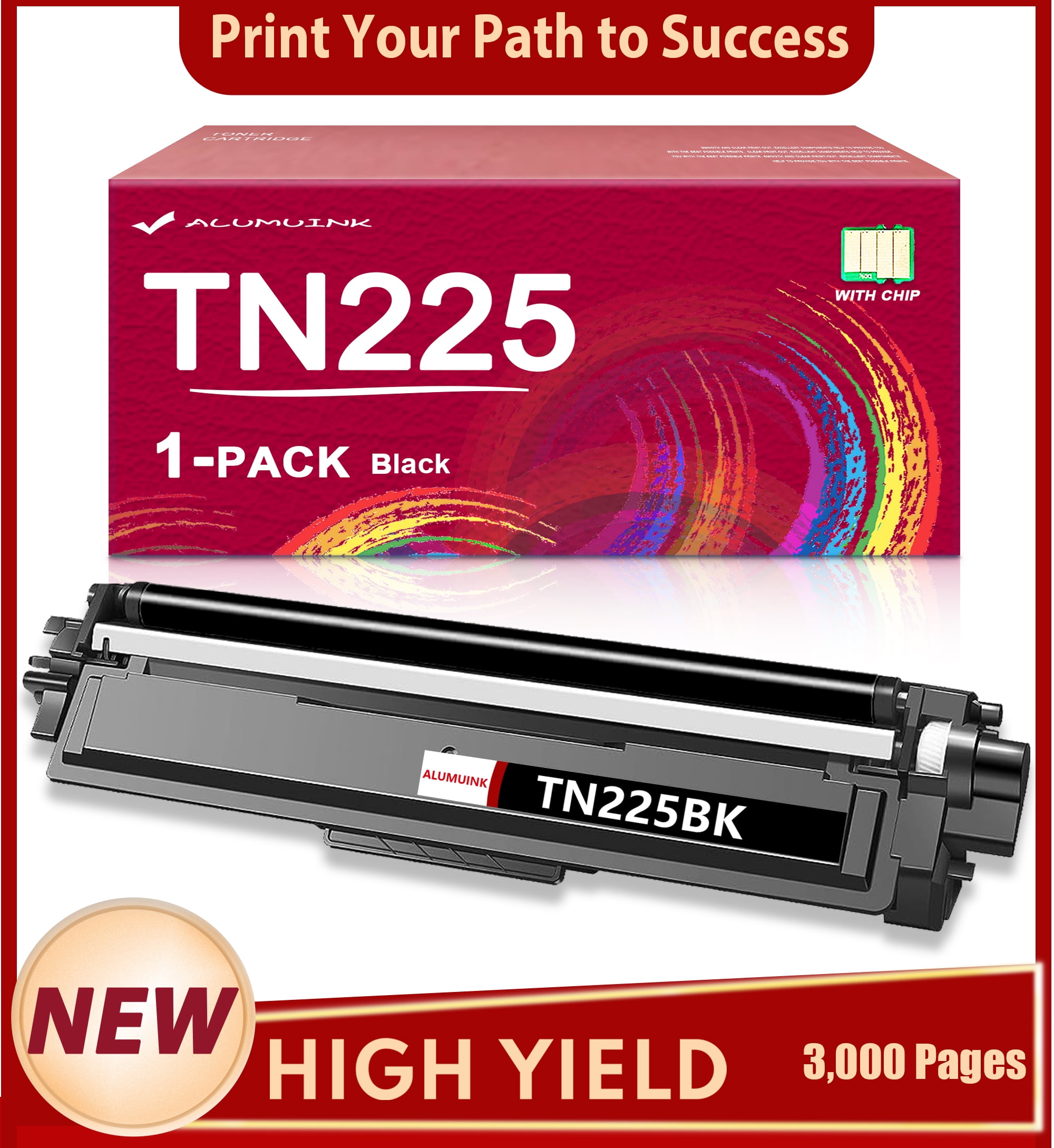 TN225 Black Toner Cartridge 1 Pack High Yield Replacement for Brother