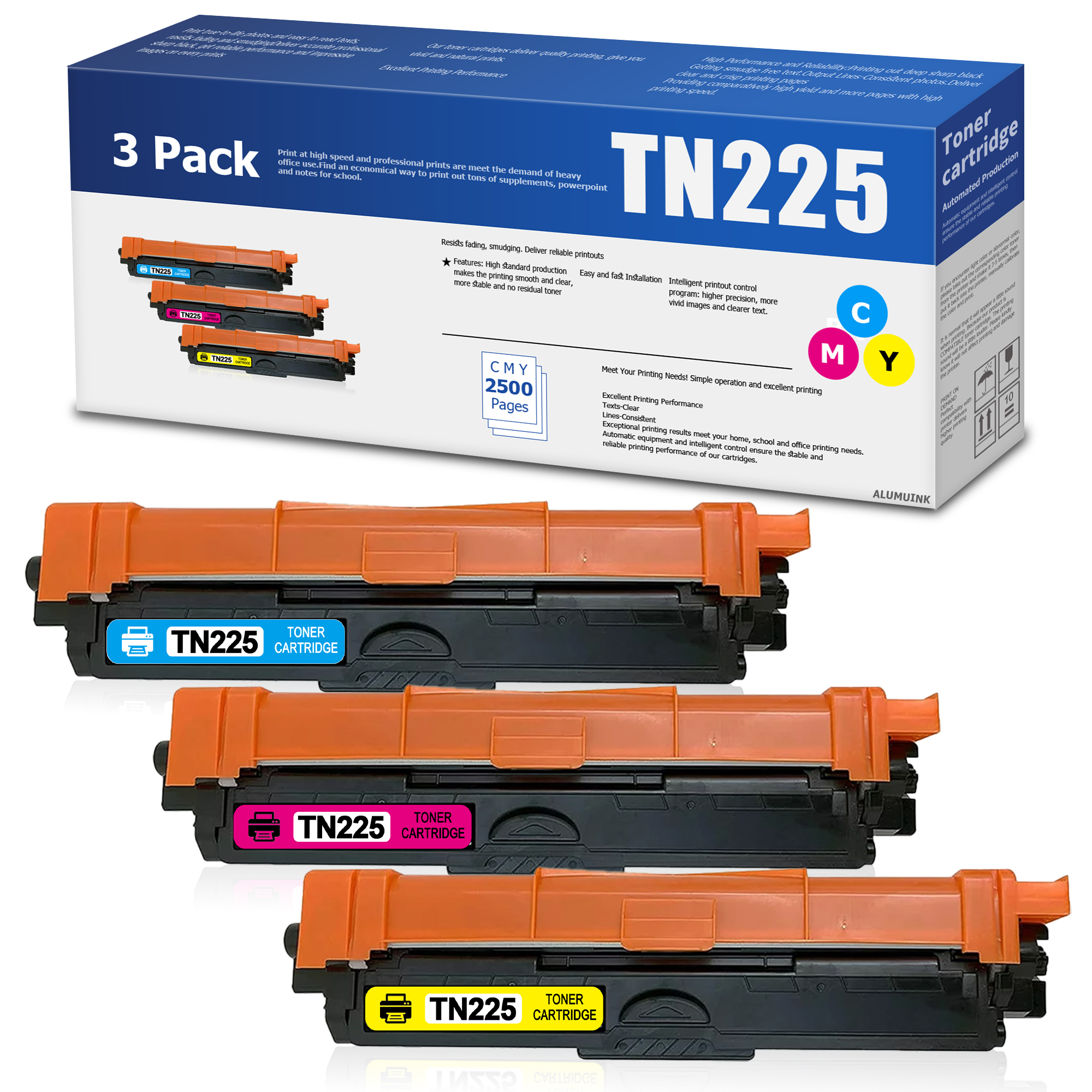 TN225C TN225M TN225Y 3Color Toner Cartridge Replacement for Brother
