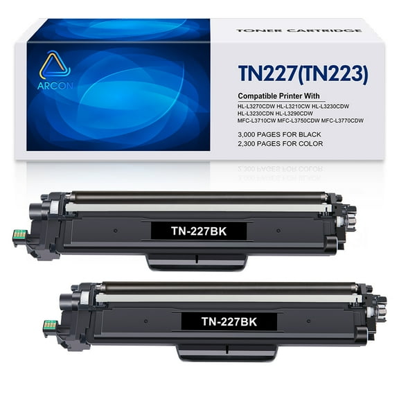 TN227 Black Toner Cartridge Compatible 2-Pack for Brother TN-227BK TN223 MFC-L3770CDW L3750CDW L3710CW HL-L3210CW L3290CD L3270CDW L3290CDW Printers