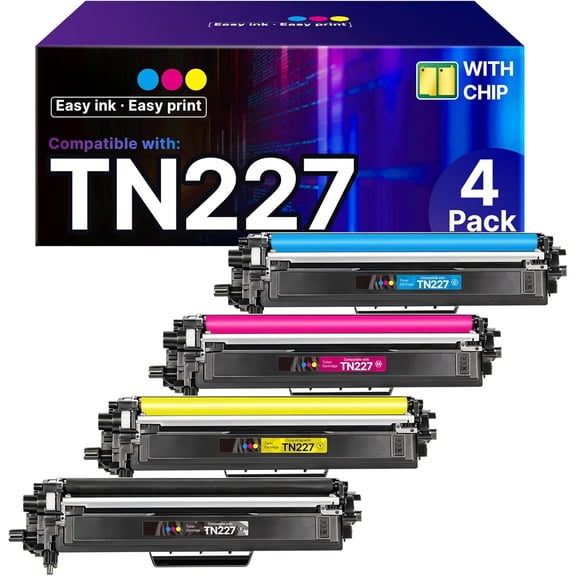 TN227 Compatible Toner Cartridge Replacement for TN-227BK/C/M/Y High Yield Brother TN227 TN227BK TN223 to use with HL-L3270CDW HL-L3230CDW HL-L3210CW HL-L3290CDW MFC-L3710CDW (4 Pack)