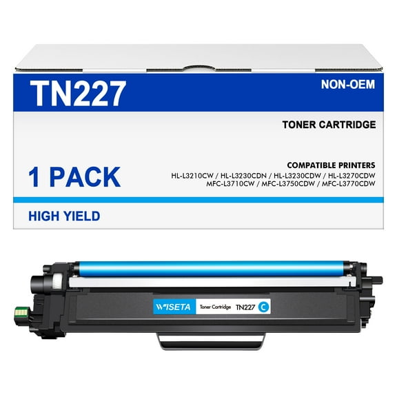 TN227 Cyan Toner Cartridge Compatible for Brother TN227C TN-2277 to use with MFC-L3770CDW MFC-L3710CW MFC-L3210CW HL-l3290CDW Printer（1 Cyan)