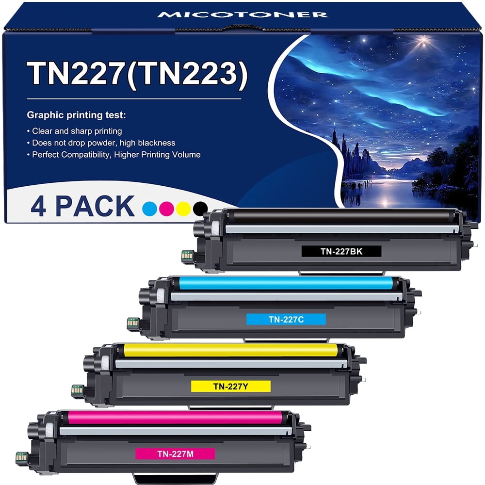TN227 High Yield Toner Cartridge 4-Pack Compatible for Brother TN227 TN-227 TN223 TN227BK TN-227BK/C/M/Y MFC-L3770CDW MFC-L3750CDW HL-L3290CDW HL-L3270CDW HL-L3230CDW L3210CW MFC-L3710CW Printer Ink