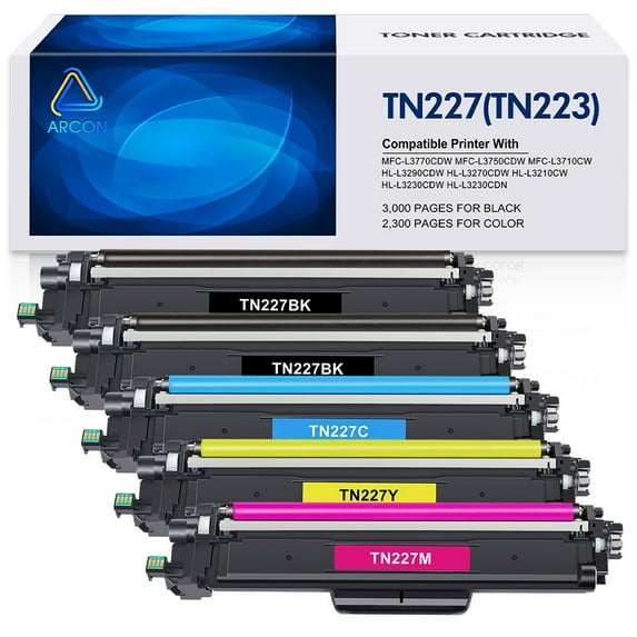 TN227 High Yield Toner Cartridge 5 Pack Compatible Replacement for Brother TN-227 TN-227BK/C/M/Y TN223 for MFC-L3770CDW HL-L3290CDW MFC-L3750CDW HL-L3270CDW HL-L3210CW Printer ink (TN-223BK/C/M/Y)