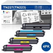 TN227 Toner Cartridge 4-Pack, Compatible for Brother TN 227 TN223 Toner for MFC-L3770CDW HL-L3270CDW HL-L3230CDW MFC-L3750CDW PrinterKCMY