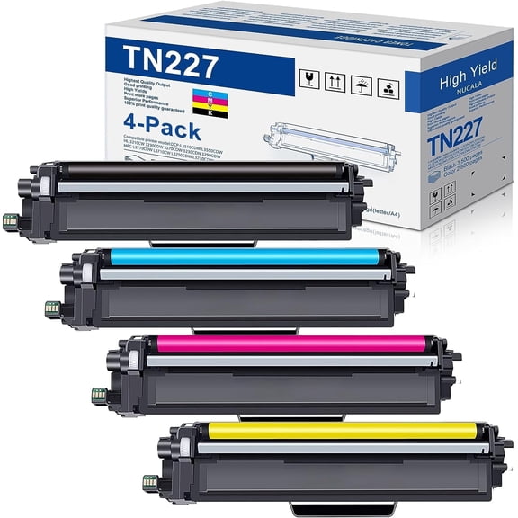 TN227 Toner Cartridge 4 PK Compatible for Brother TN-227 Toner for MFC-L3750CDW HL-3210CW Printer