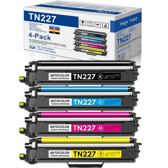 TN227 Toner Cartridge 4 Pack Compatible for Brother TN 227 Toner for MFC-L3710CW HLL3290CDW Printer