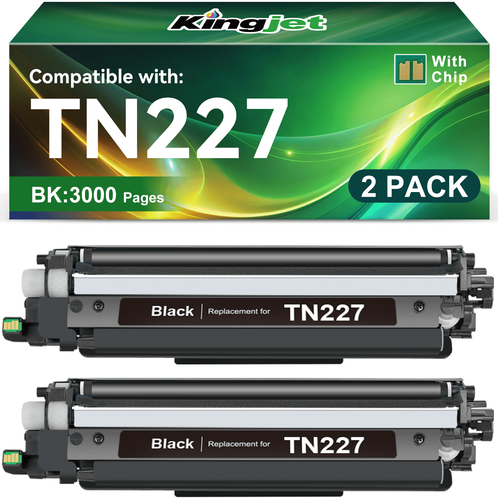 TN227 Toner Cartridge Compatible for Brother TN227 Toner for Use with HL-L3290CDW HL-L3210CW MFC-L3750CDW MFC-L3710CW Printer (2 Black)