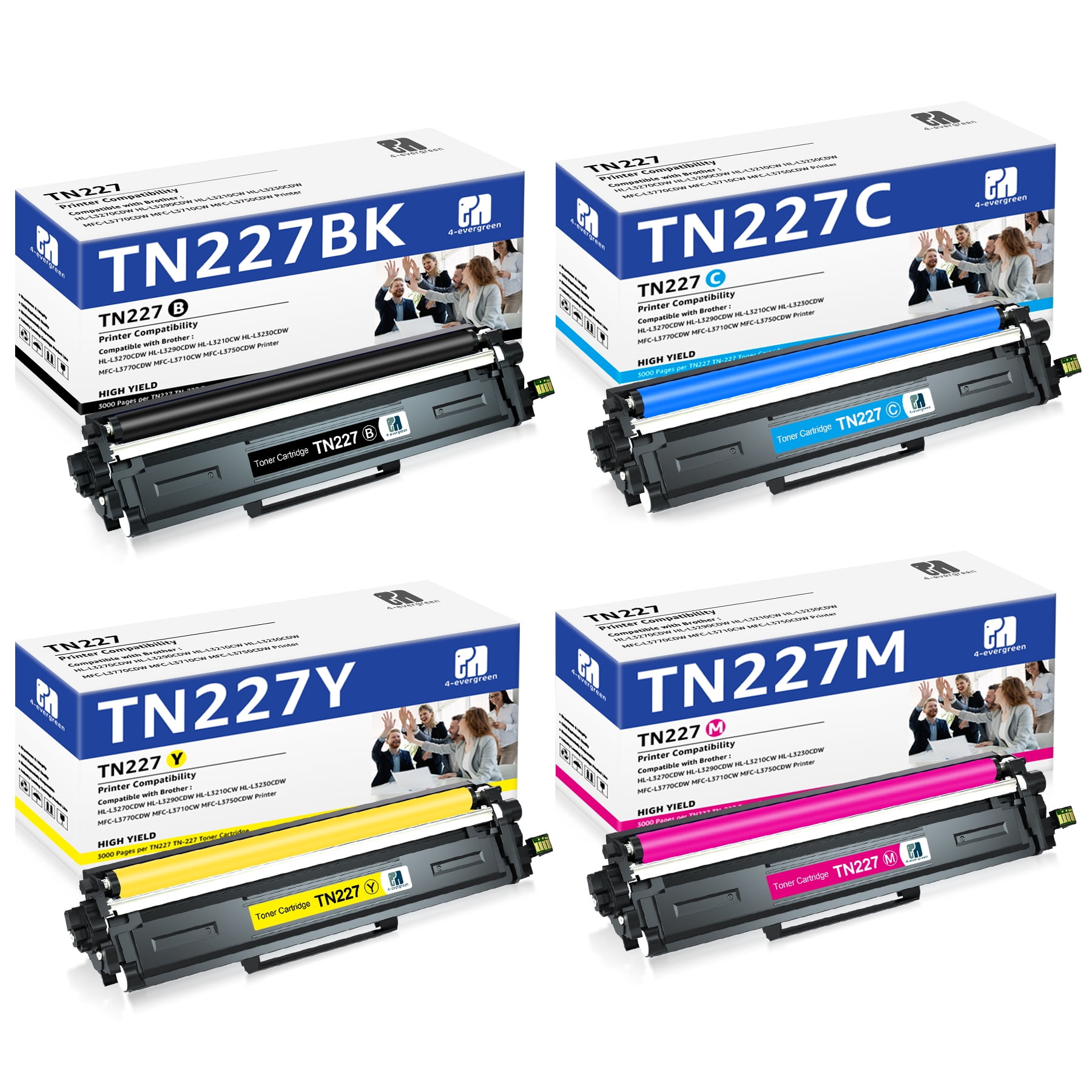 TN227 Toner Cartridge Replacement for Brother TN-227 TN223 TN 227BK/C/M/Y HL-L3270CDW  MFC-L3770CDW MFC-L3750CDW HL-L3290CDW HL-L3210CW Printer High Yield (4 Pack  TN-223BK/C/M/Y ) 