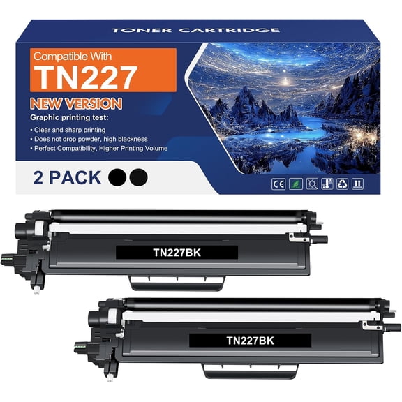 TN227BK TN-227BK TN227 Black MFC-L3770CDW Toner Cartridge Replacement for Brother TN227 TN227BK TN-223BK TN223BK for MFC-L3770CDW HL-L3290CDW HL-L3230CDW MFC-L3750CDW L3710CW L3210CW Printer 2Pk