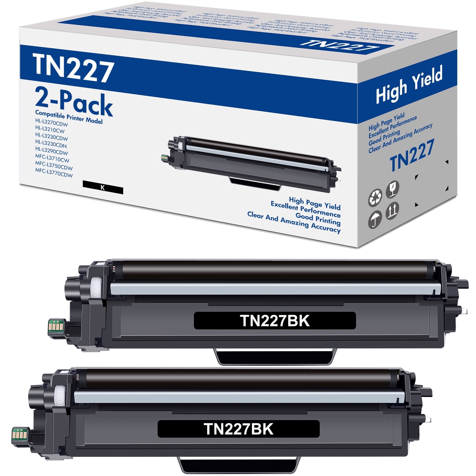 TN227BK TN227 Black Toner Cartridge 2Pack Compatible for Brother TN