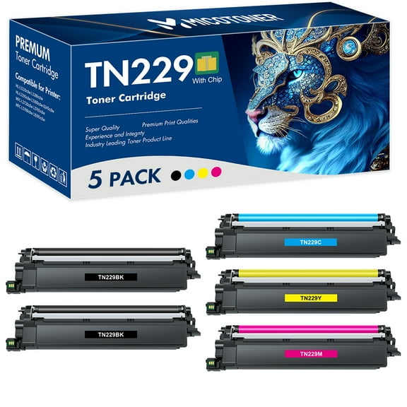 TN229 TN-229 Toner Cartridge Compatible for Brother TN229 TN-229BK TN-229C TN-229M TN-229Y for Brother HL-3280CDW HL-3220CDW MFC-L3780CDW MFC-L3720CDW Printer (5-Pack)