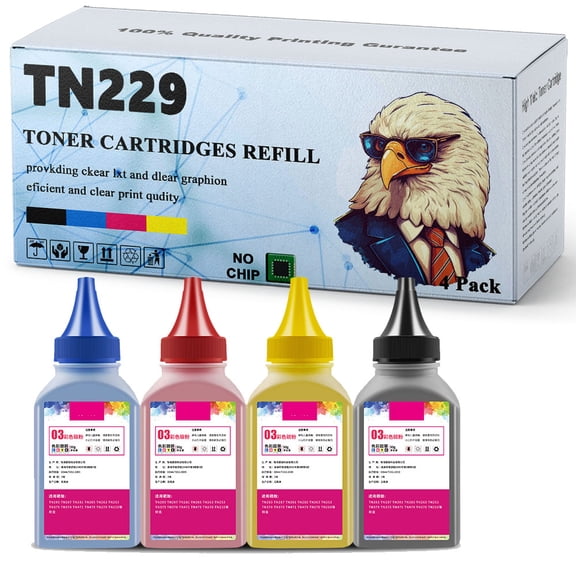 TN229 TN-229 Toner Refill Kit Compatible for Brother HL-L3220CDW HL-L3280CDW HL-L3295CDW HL-L3300CDW HL-L8245CDW MFC-L3720CDW MFC-L3765CDW MFC-L3780CDW Printers BYMC 4 Pack